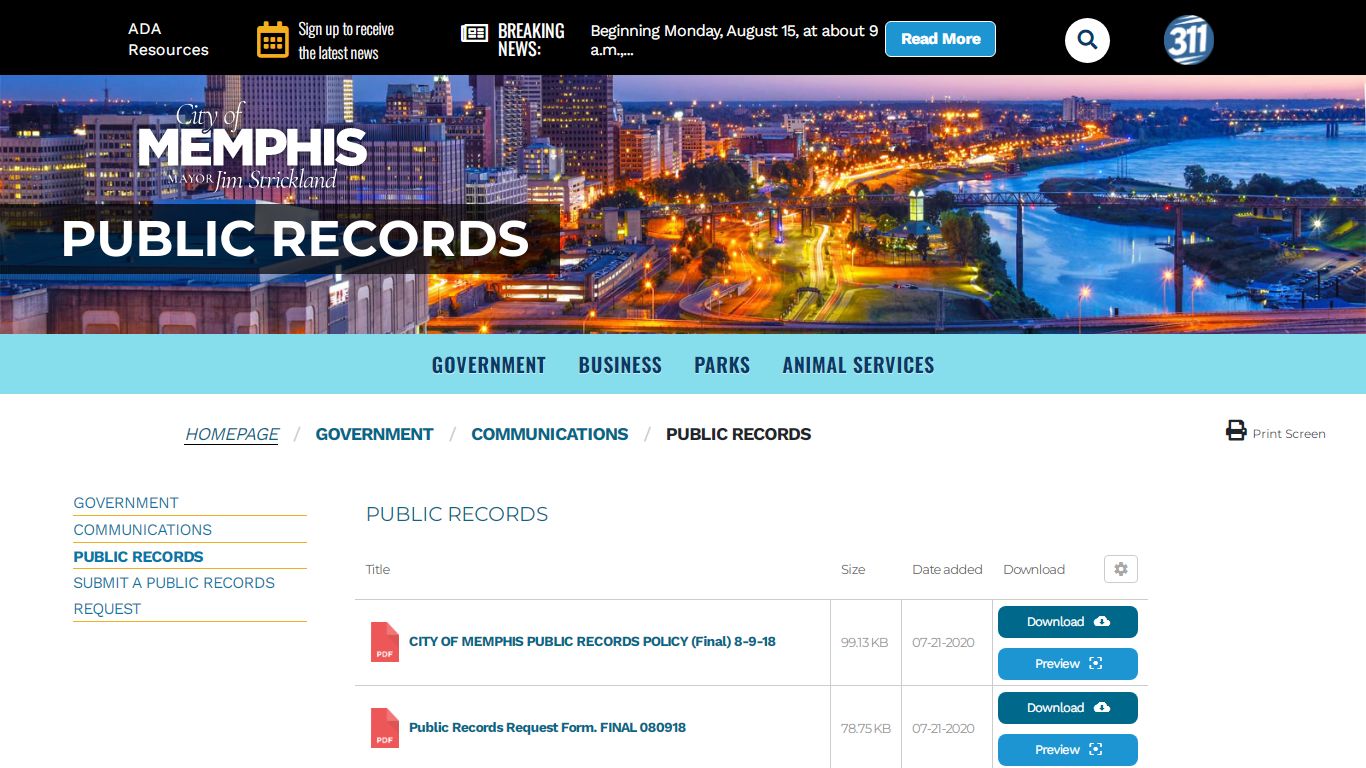 Public Records - City of Memphis - Memphis, TN