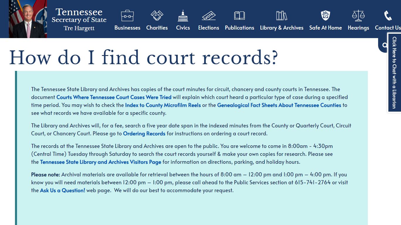 How do I find court records? | Tennessee Secretary of State